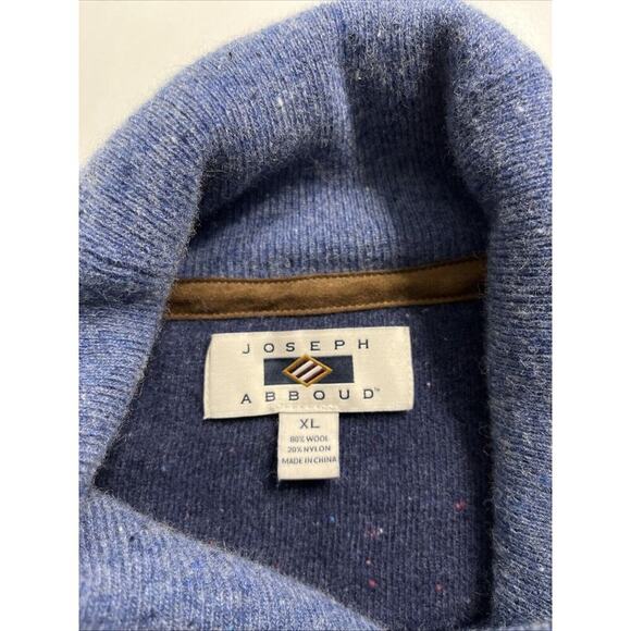 Joseph Abboud Blue Wool Blend Cable Knit Sweater XL Mens Elbow Patches Preppy - Picture 2 of 9
